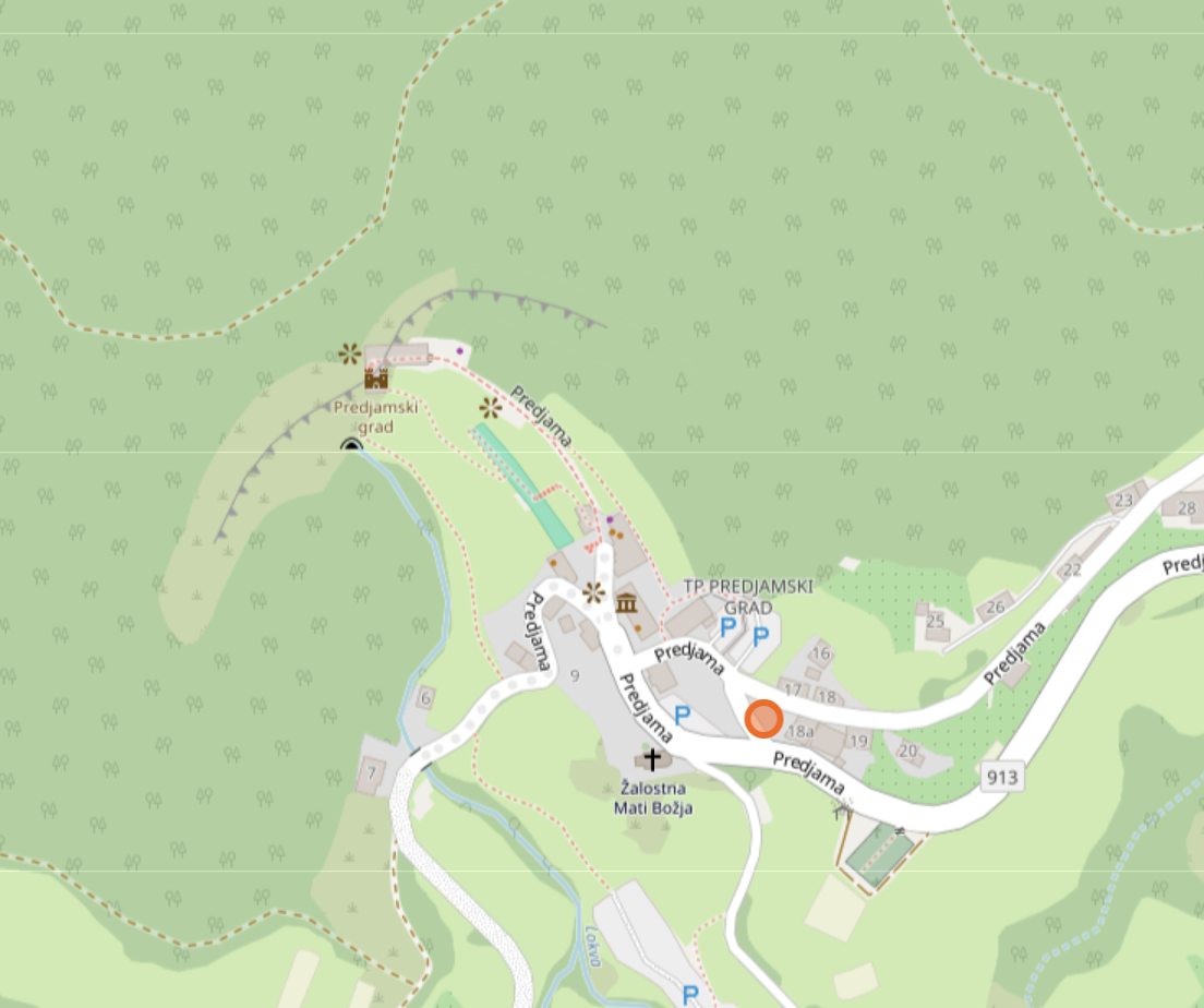 Predjama 城堡真实区位(OpenStreetMap)